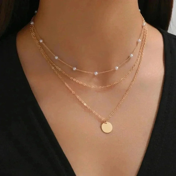 Disc Charm Layered Gold Tone Necklace - Picture 1 of 3